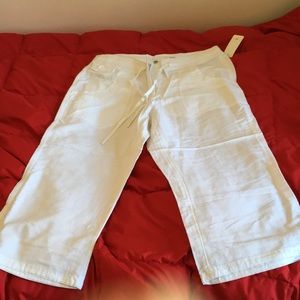 H&M white linen cotton crop pants